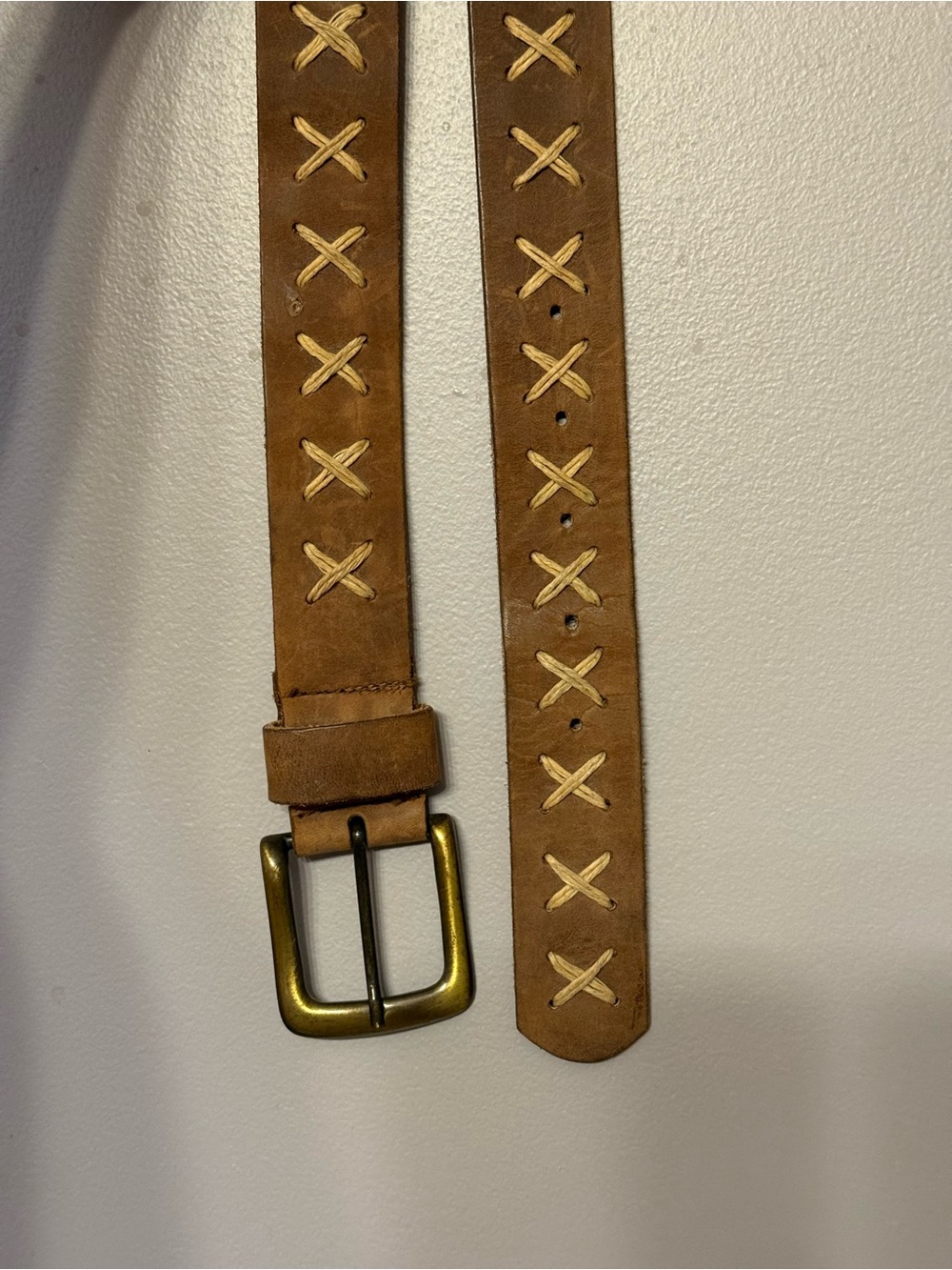 Men's Brown Leather Cross-Stitch Belt - Unbranded